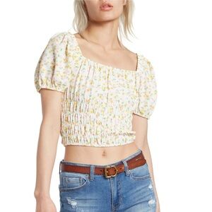 Elodie Floral Square Neck Smocked Puff Sleeve Crop Top